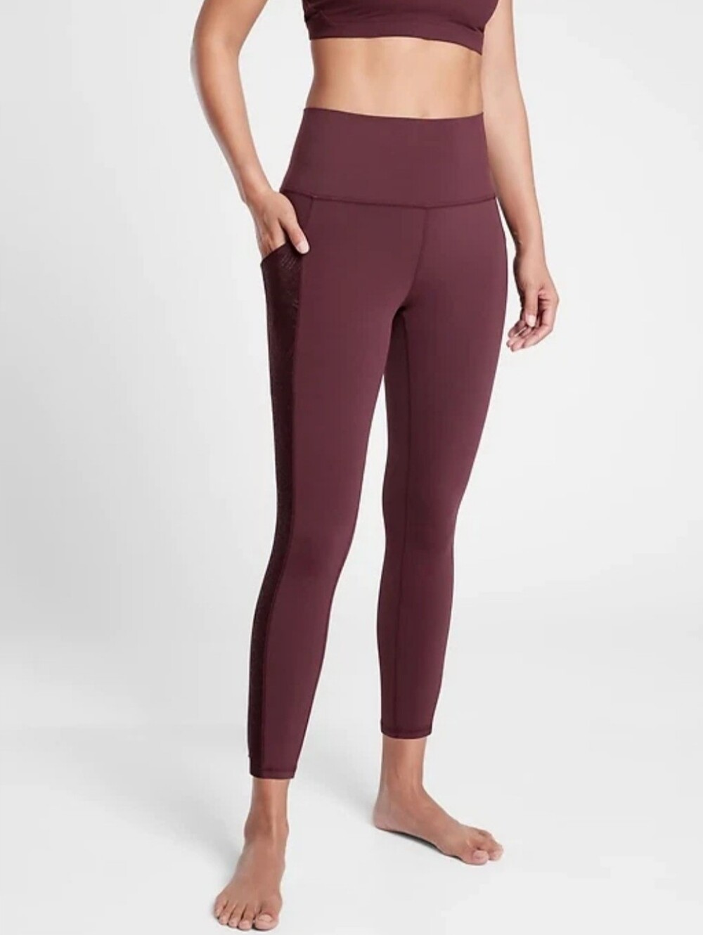 Athleta Salutation Stash Lace 7/8 Leggings In Spiced Caberneit Size Medium!